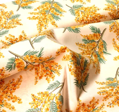 MARKENLOS Baumwollstoff Meterware Patchwork Blumenmuster Mimosa Gelb auf Weiß