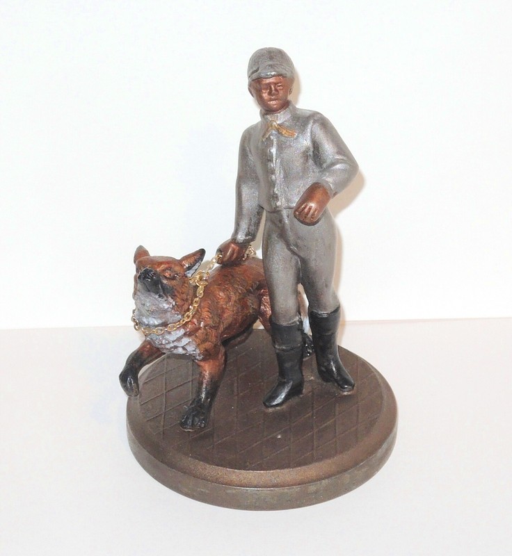 ca.1890-1920 England Antique Spelter Figurine ~Huntsman & Fox Ready for Fox Hunt