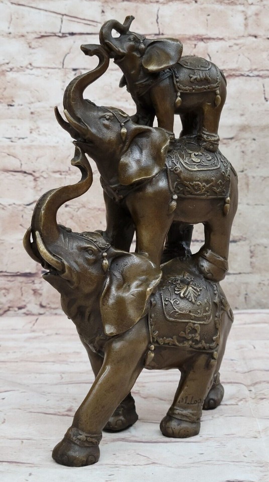 Handmade Bronze Statue Book Bookend Sculpture Elephant Elephants Figure