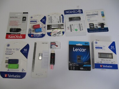Lot of 10 USB Flash Drive Sandisk Lexar Verbatim SD Card