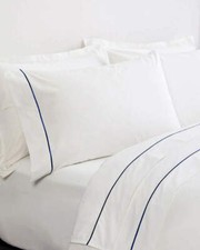 FRETTE ONE BOURDON QUEEN 4 PIECE SHEET SET PERCALE WHITE/NAVY