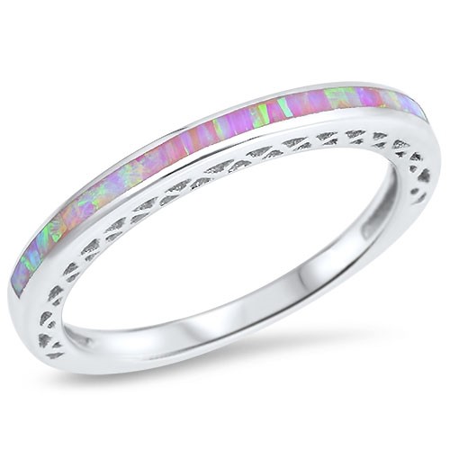 Pink Opal Stackable Wedding Band Ring in Sterling Silver Sizes 4-10 New-image