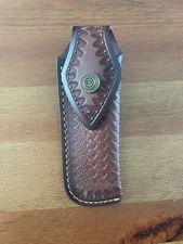 5.9 in. Brown Leather Pocket Knife Sheath Pouch with Belt Holder Hand Made Spain