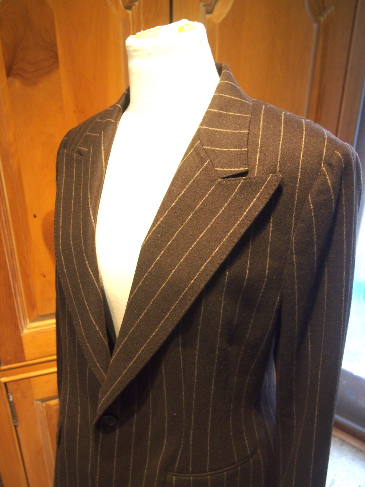 Ralph Lauren Purple Label Wool Flannel Brown Chalk Stripe Blazer NWT Sz 12 $2490 image 3