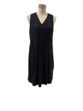 Chanel vintage Navy silk pleated sleeveless sheath shift dress 40 8 M