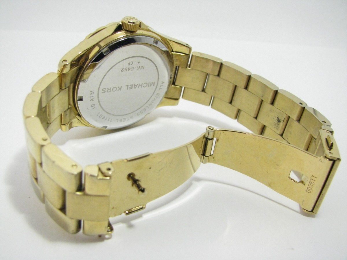 Michael Kors Runway Gold Tone Watch Simulated Diamonds Black 