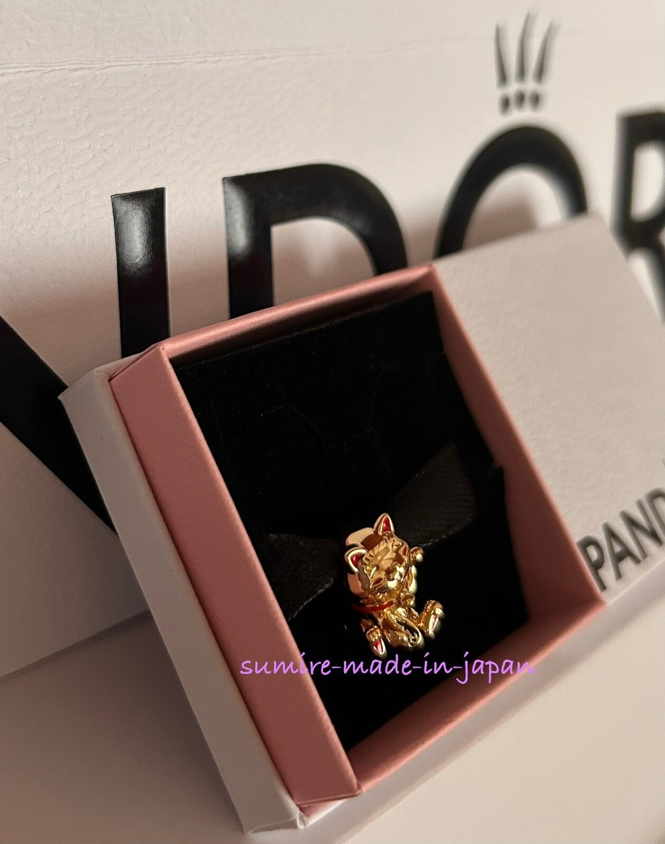 PANDORA Cute Fortune Cat Charm 14K Gold Plating Enamel New
