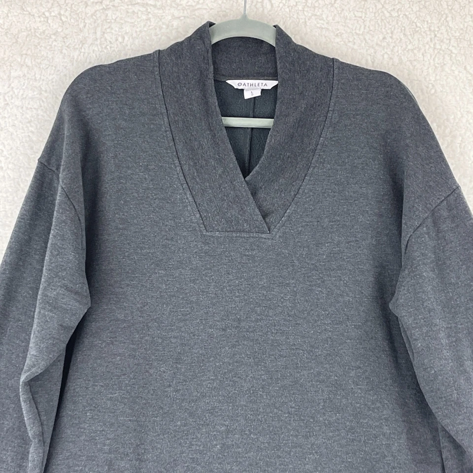 Sudadera Athleta Clarity Mujer Grande Gris Cuello en V Manga Larga Tejido Pullover Foto 2 de 4