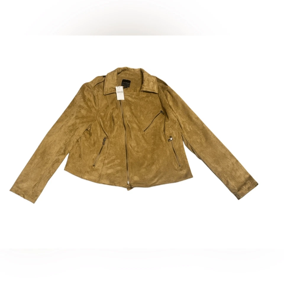 NUEVO CON ETIQUETAS PLUS LANE BRYANT Tucson Bronceado Imitación Vegana Gamuza Elastizada Moto Chaqueta Talla 14/16 Foto 4 de 4