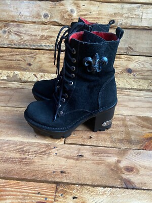 New rock black suede heel boots, Y2K, grunge Eu 36 US 6 | eBay