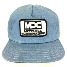 Vtg Mitchell Distributing Company MDC Patch Cap Denim Foam Snap Back Trucker Hat