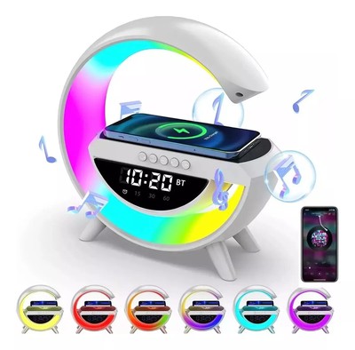 Smart LED Lamp Bluetooth Speaker Wireless Charger RGB Alarm Clock Night Light DE