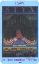STYX 1981 PARADISE THEATRE PROMOTIONAL BACKSTAGE PASS