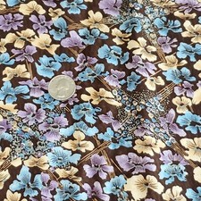 Floral Print Cotton Fabric Pansy Flowers on Brown 44" Wide x 2 Yards