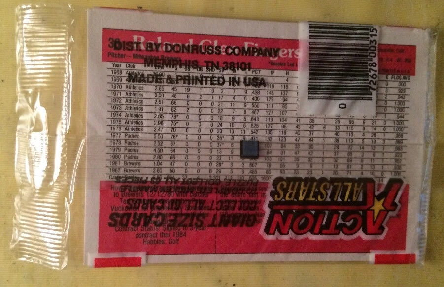 Paquete de cartas Donruss Action All Stars 1983 Cecil Cooper (top) Rollie Fingers (atrás) Foto 2 de 2