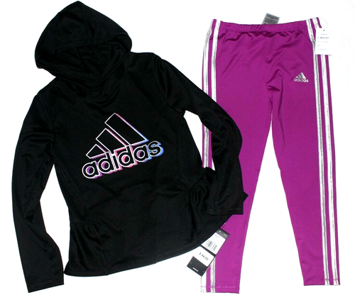 Adidas 2 pc set Black + Purple Hooded 