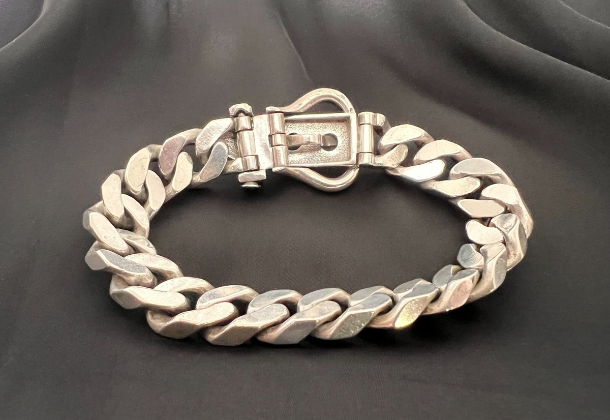 HERMES Vintage Boucle Sellier Sterling Silver Link Bracelet