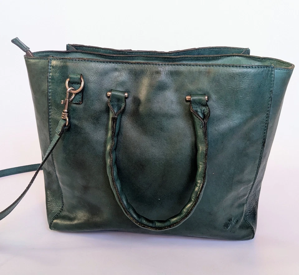 BOLSO DE MANO PATRICIA NASH Mariola Hojas de Pluma Verde Cuero Genuino Estructurado Foto 3 de 4