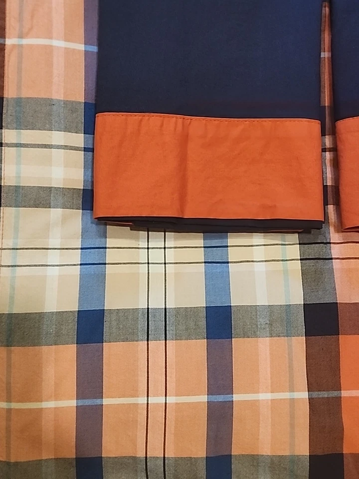 Edredón Pottery Barn Teen y 2 fundas de almohada azul marino y naranja y tostado algodón a cuadros PB Foto 2 de 4