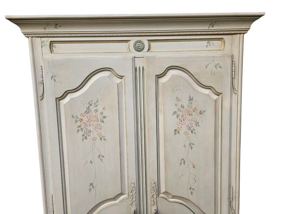 Ethan Allen Paint Decorated Armoire Wardrobe Country French  Cabinet Closet - Image 3 of 4