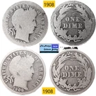 2 Antique 1908⌛US Philsdelphia Mint Silver Barber Dimes🪙As Depicted🪙