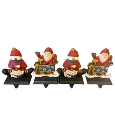 VTG Russ Berrie Heavy Cast Iron SET 4 Stocking Holder Hanger Santa Snowman 1990s
