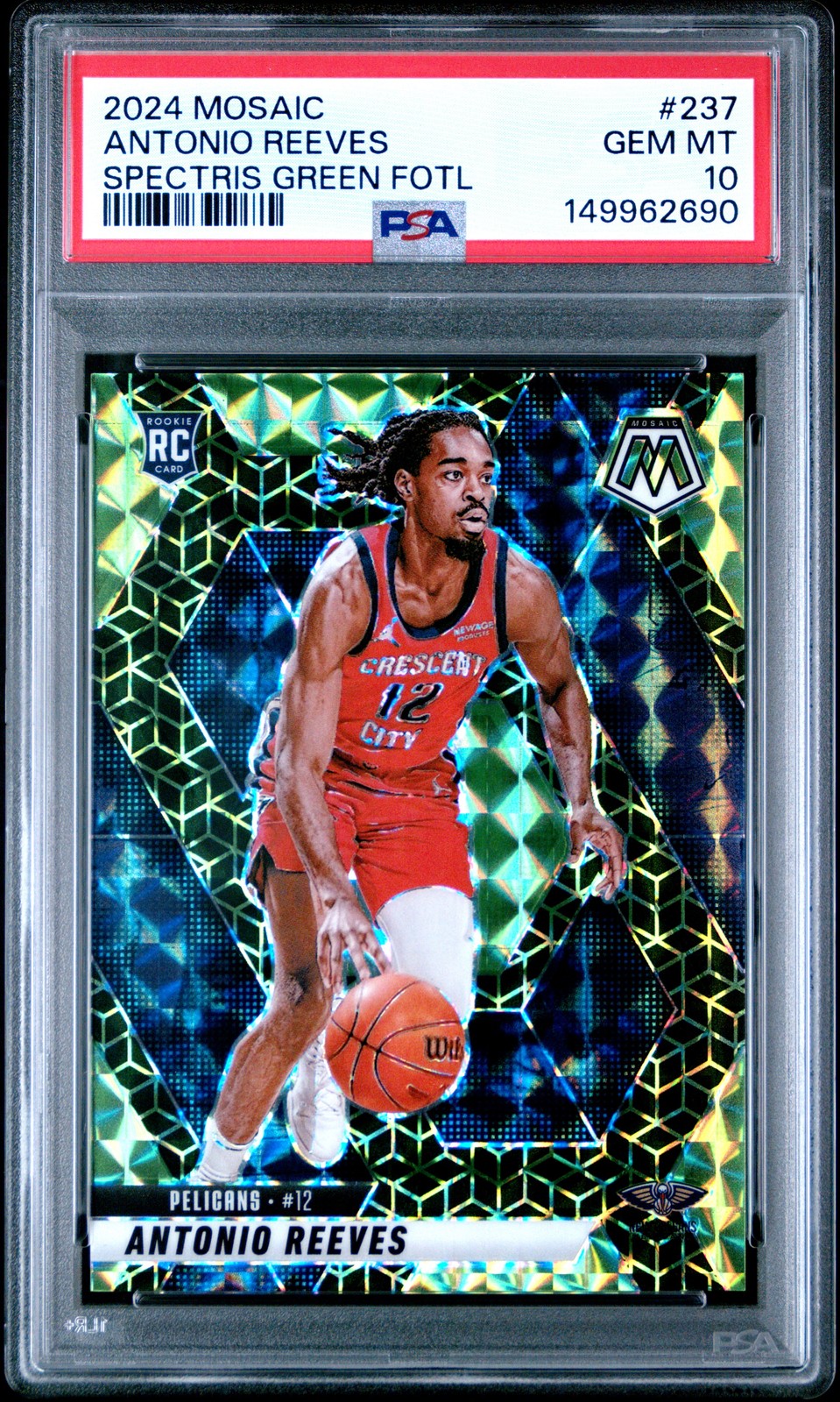 2024 PANINI MOSAIC SPECTRIS GREEN FOTL #237 ANTONIO REEVES 1/5 PSA 10