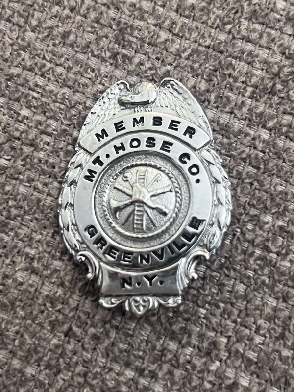 Volunteer Fire Dept Greenville NY M.T. Hose Co Firefighter Badge Pin