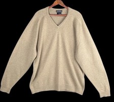 CLAN DOUGLAS Sz. XL 100 Cashmere V-Neck Sweater Scotland Camel Brown