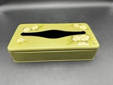 Vintage 70s Ransburg Metal Green Floral Tissue/Kleenex Box Dispenser Wall Mount