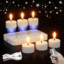 Rechargeable Flameless Tea Lights Candles with Charging Station 6Pcs Battery ...