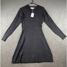 Lucky Brand Womens Black Cable Knit Wrap V-Neck Sweater Dress M YF3S51340R