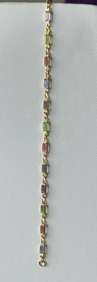 Nuevo Brazalete de Piedras Preciosas Corte Esmeralda Multicolor Lleno de Oro 18k-7.5 Pulgadas Foto 2 de 4