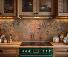Copper Backsplash Panel – Handmade Metal Wall Art for Kitchen – Rustic Patina