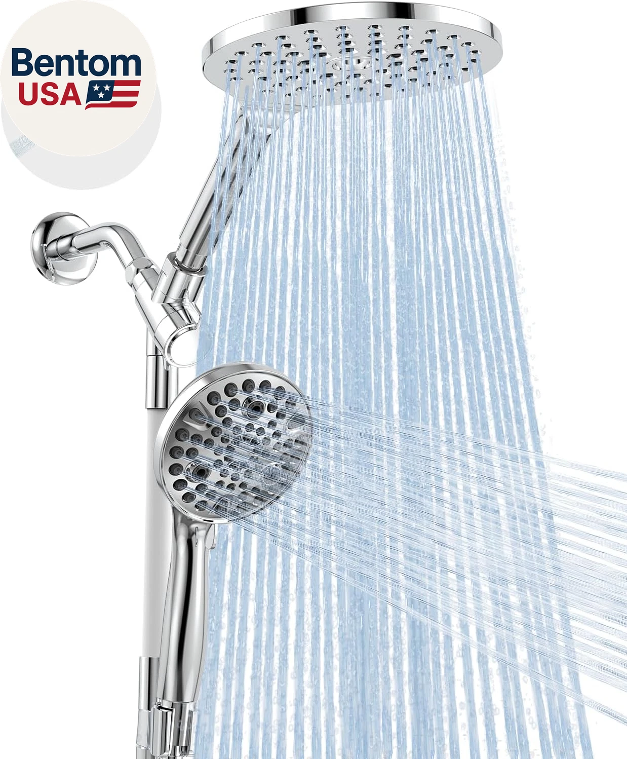 Dual Handheld Shower Head Combo, 2-In-1 Rain Shower Heads System 8 Inch Rainfall