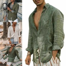 Collar Summer Kaftan Blouse Long Sleeve Casual Tops Mens T-Shirt Loose Button