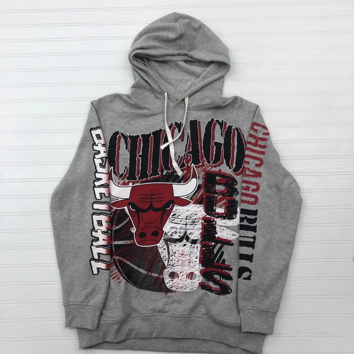 NBA Branded Gray Chicago Bull Front Back Graphic Hoodie Sweatshirt Adult  Size XL