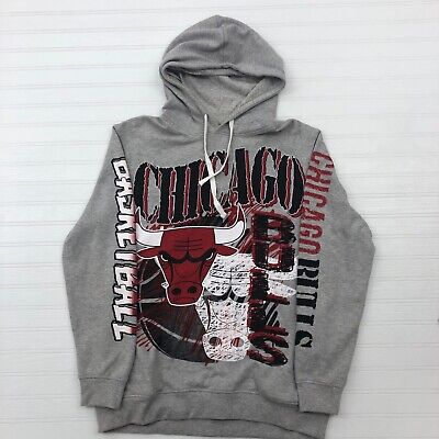 NBA Branded Gray Chicago Bull Front Back Graphic Hoodie Sweatshirt Adult  Size XL 