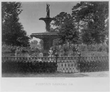 8" x 10" Photo 1866 Fountain, Savannah, Ga. Ornate Sculpted Fountain