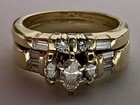 Vintage 14k Yellow Gold Diamond Ring,Estate, Antique, Marquise Cut, Wedding Set