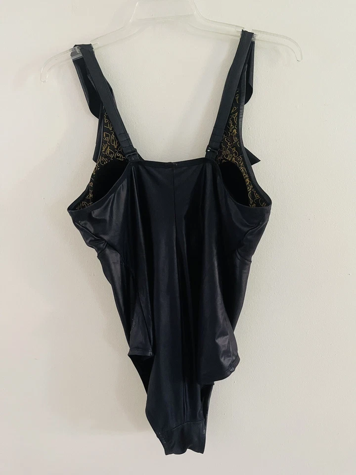 Traje de baño vintage Baby Phat Kimora Lee Simmons imitación cuero negro con volantes talla 2X Foto 4 de 4