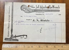 1908 billhead JN Hinkle self adjusting pipe wrench carpet stretcher Columbus OH