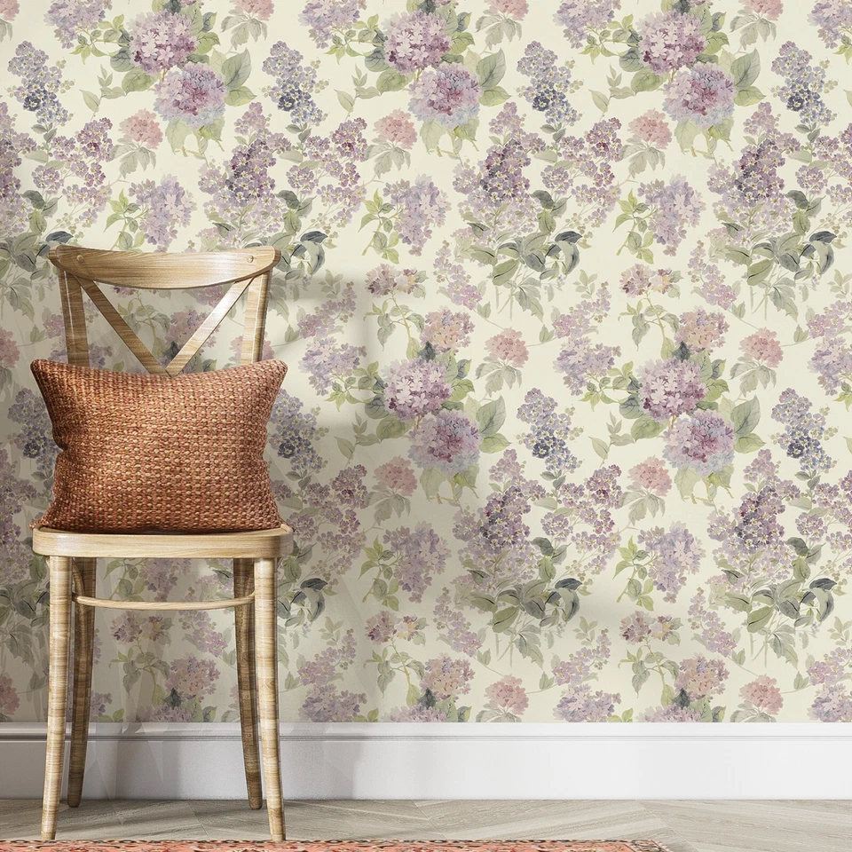 Floral Peel and Stick Wallpaper Removable Pink Purple Lilac Flower Wallpaper - Image 2 of 4