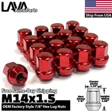 24x Red 14x1.5 Large Seat Lug Nut 7/8" Hex Fit Ford F150 Navigator Expedition