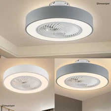 22'' Invisible Ceiling Fan Semi Flush Mount Remote 3 Speed Fan with LED Light