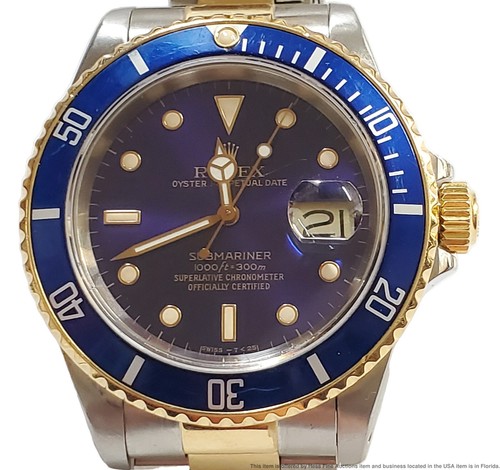 Rolex Submariner 16613 18k Gold SS Blue Dial Bezel Mens Vintage Watch