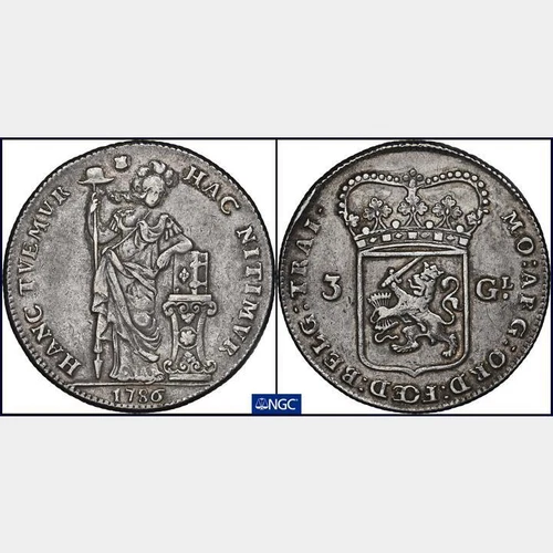 1786 Netherlands 3 Gulden Utrecht. NGC XF 45. Dav-1852 KM-117