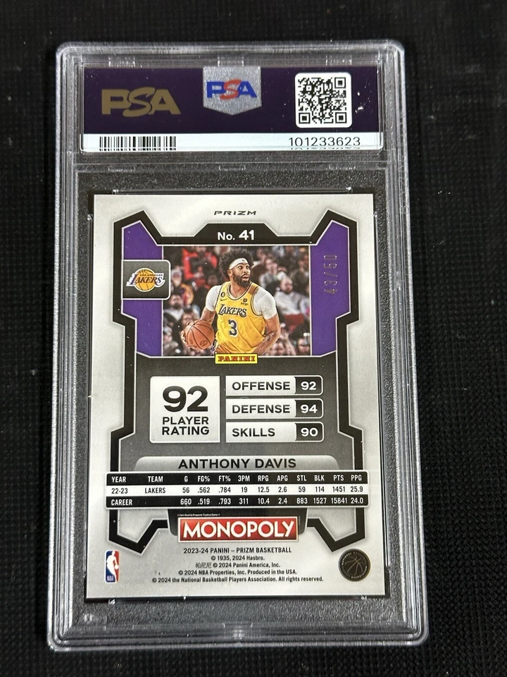 PSA 9 2023 PRIZM MONOPOLY ANTHONY DAVIS PURPLE MILLIONAIRE SHIMMER /50 #41 - Image 2 of 4