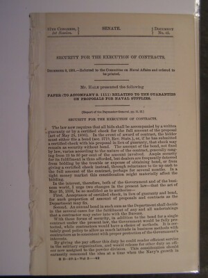 Government Report 1901 Security for the Execution of Contracts for Naval Supply