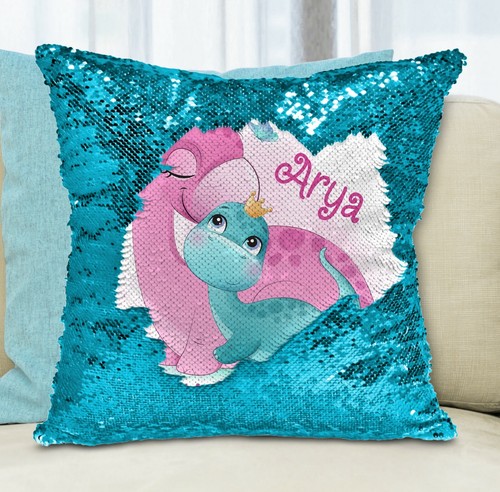 Dinosaur Cushion Cover Sequin Personalised - Picture 9 of 9